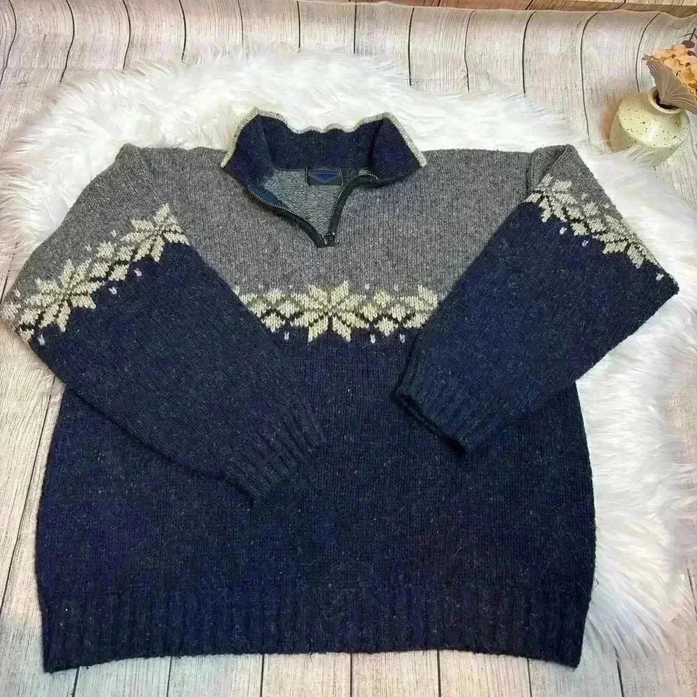 Vintage Etchings Fair Isle Wool Blend Grandpa Men’s Sweater Size XL
